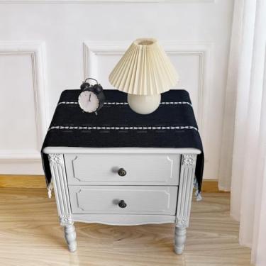Imagem de Wuluwala Toalha de mesa de cabeceira pequena com borlas toalha de mesa de cabeceira rústica capa de mesa lateral de linho adequada para sala de estar, primavera, verão, casamento, decoração de casa