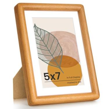 Imagem de Axeman Porta-retrato 12 x 18 cm - Moldura de madeira teca maciça com tapete para 10 x 15 cm - Moldura de canto arredondado 12 x 18 cm com vidro temperado para exibição de mesa