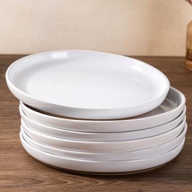 Imagem de AmorArc Conjunto de pratos de jantar de cerâmica de 16,27 cm para jantar, elegante conjunto de pratos com terracota rústica na parte inferior, seguro para micro-ondas e lava-louças, branco