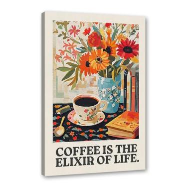 Imagem de Coffee First People Later Poster Retro Coffee Wall Art Trendy Flower Print Minimalista Vintage Floral Para Sala de Jantar Cozinha Decoração de Parede (SKU6,16x60 cm), Emoldurado (Tela Emolgada))