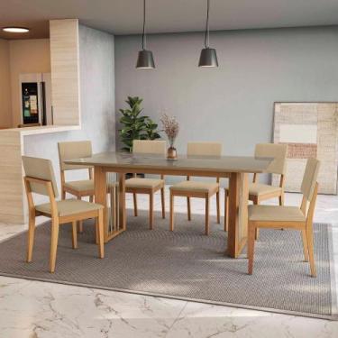 Imagem de Conjunto Sala De Jantar Dora Em Madeira Maciça 6 Cadeiras Boucle Bege 