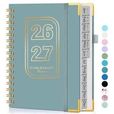 Imagem de Agenda A5 semanal e mensal de 18 meses, 2026-2027, janeiro de 2026 a junho de 2027, capa dura, agenda semanal e mensal com aba, agenda em espiral para escritório, trabalho, escola, casa, azul