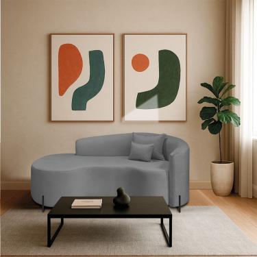 Imagem de Divã Recamier Curvo Sala De Estar Recepção Inglaterra 200cm Pés Metal Preto Lado Esquerdo Bouclé Cinza