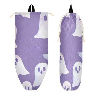 Imagem de xigua Suporte de parede para saco plástico fantasmas aquarela com cordão, 1 pacote, organizador de sacolas de supermercado reutilizável para bolsas, meias, roupas íntimas e gravatas