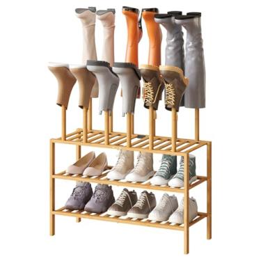 Imagem de kiplant Organizador alto para botas – Sapateira de madeira de bambu para entrada e armário, comporta 6 pares de botas altas