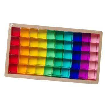 Imagem de Dynwave Conjunto de Blocos de Montar Arco-Íris, Jogo de Empilhar, Coordenação, Cubos de Acrílico Educativos, Blocos de Empilhar GEM para Meninos e, 50 Unidades