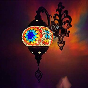 Imagem de Luminária de parede turca em mosaico, estilo retrô marroquino, em vidro boêmio, pequena, para cabeceira, ideal para sala de estar, quarto, corredor, varanda, café ou bar.