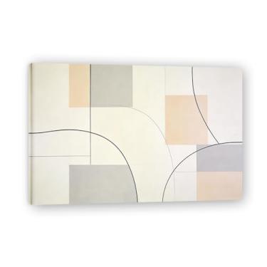 Imagem de Harmonia geométrica arte minimalista em tela: Serenidade tons neutros grande área em branco para decoração de espaço calmo 19,78 x 75 cm emoldurado