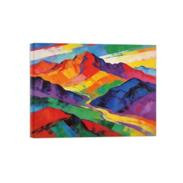 Imagem de BMZFYBS Pintura abstrata de parede - montanha colorida - imagem de decoração moderna - impressões em tela para sala de estar pronta para pendurar tela embrulhada 50 x 65 cm 20 x 26 pol