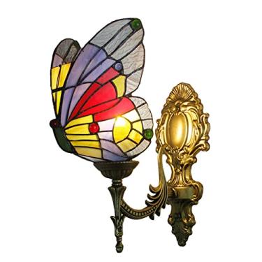 Imagem de Arandela de parede estilo Tiffany com borboletas, mediterrânea, com 1 lâmpada, em vitral, estilo vintage europeu, para corredor, quarto e sala de estar (6 variações), F