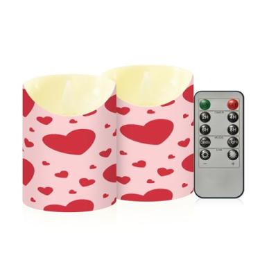 Imagem de Wassud Pacote com 2 velas sem chama de corações vermelhos brilhantes com controle remoto, velas realistas cintilantes com temporizador, velas decorativas para Natal, casamento, festa, decoração de