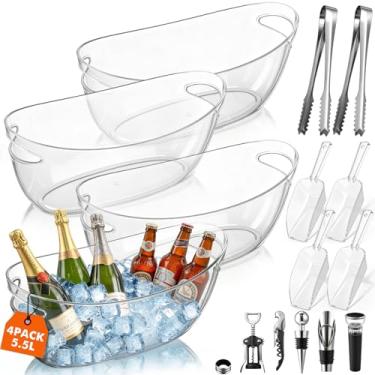 Imagem de Yiyiring 4 peças de baldes de gelo para festas, banheiras de bebidas transparentes de 5,5 l com colheres, pinças, abridor de vinho, rolhas de vinho a vácuo e acessórios de bar, suprimentos de bar