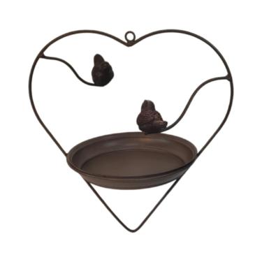 Imagem de Comedouro Suspenso Coração Para Pássaros Em Ferro Com Prato Para Alpiste Jardim