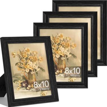 Imagem de Vittanly Conjunto de 4 porta-retratos 20 x 25 cm, moldura vintage para parede ou mesa, exibição de fotos 13 x 17 com tapete ou 20 x 25 sem tapete, decoração de casa de fazenda rústica, preto