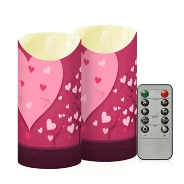 Imagem de Wassud Pacote com 2 velas de árvore de coração sem chama com controle remoto, velas realistas cintilantes com temporizador, velas decorativas para Natal, casamento, festa, decoração de casa média