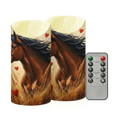Imagem de Wassud Pacote com 2 velas de coração de cavalo sem chama com controle remoto, velas realistas cintilantes com temporizador, velas decorativas para Natal, casamento, festa, decoração de casa média