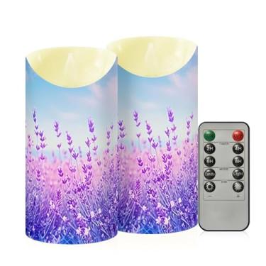 Imagem de Wassud Pacote com 2 velas Violet Dream sem chama com controle remoto, velas realistas cintilantes com temporizador, velas decorativas para Natal, casamento, festa, decoração de casa média