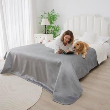 Imagem de Tuffeel Cobertor impermeável para cama, cobertor reversível sherpa amor para casais à prova de cetim, protetor de sofá à prova de vazamento lavável tamanho king size 218 x 274 cm, cinza