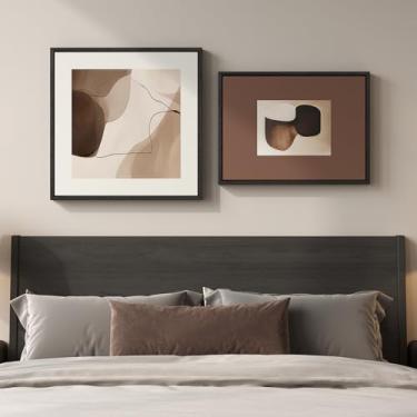 Imagem de Conjunto de 2 peças de arte de parede abstrata neutra emoldurada, arte marrom minimalista para paredes de sala de estar, pinturas abstratas modernas de meados do século para decoração de parede de