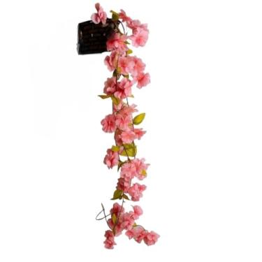 Imagem de Arranjo Com Folhagem Cerejeira Decorativa Pendente E Vaso TrançAdo Enfeite Enfeite Planta Artificial Adequado Para ArmáRios Peitoris De Janelas E Corredores Esteticamente AgradáVel(Rosa)