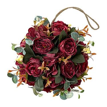 Imagem de Sanpyl Linda Bola de Beijo Floral de Hortênsia Peônia, Design Realista para Decoração de Festa Em Casa, Arranjo de Bola de Flor Rosa Profundo, 20 Cm (#6)