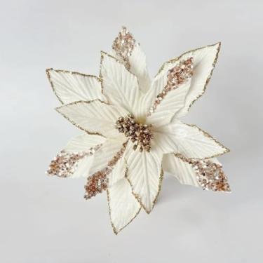 Imagem de CWPJUNDGP Flor de Natal de veludo leite branco pelúcia simulação flor decoração de Natal joia de ouro rosa