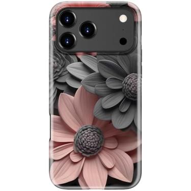 Imagem de LUMARKE Capa fofa para iPhone 17 Pro - Compatível com carregamento sem fio - Silicone macio de camada dupla + capa rígida - Design floral moderno - Capa de telefone brilhante para mulheres - Gerbera