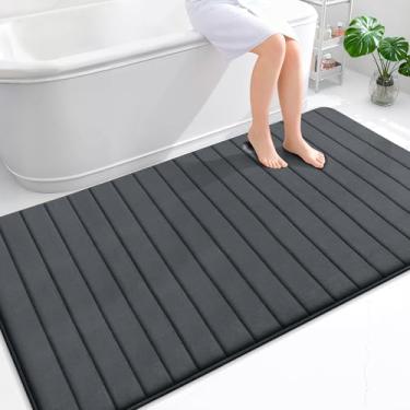 Imagem de OLANLY Tapete de banho listrado de espuma viscoelástica 177 x 116, tapetes de banheiro absorventes super macios, secagem rápida, tapetes de chuveiro laváveis na máquina, tapete de banho, acessórios de