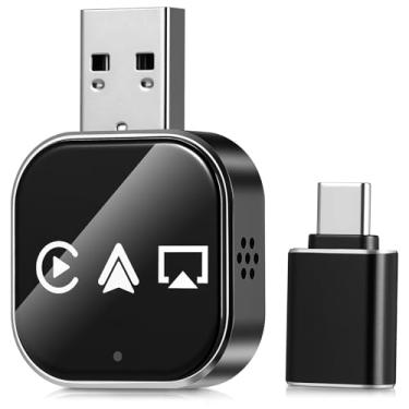 Imagem de Ciieeo Adaptador de carro sem fio: Adaptador automático sem fio 3 em 1 para Airplay automático - Conversor USB A para C 5.0 - Conector de telefone Plug and Play para uso em veículos