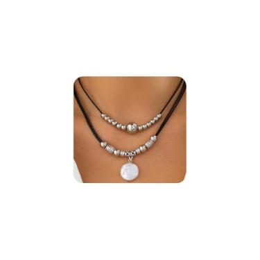 Imagem de GIGB PBDK Colar com pingente de coração ocidental para mulheres, cowgirl, couro preto, em camadas, coração, círculo, colares, vintage, caubói country, roupas de concerto, joias, Large, Liga de aço