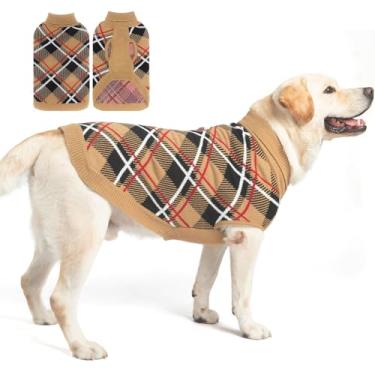 Imagem de EXPAWLORER Suéter de outono para cães pequenos, médios e grandes, pulôver de malha com gola rolê para clima frio, roupas xadrez clássicas para animais de estimação, roupas de moletom para o inverno