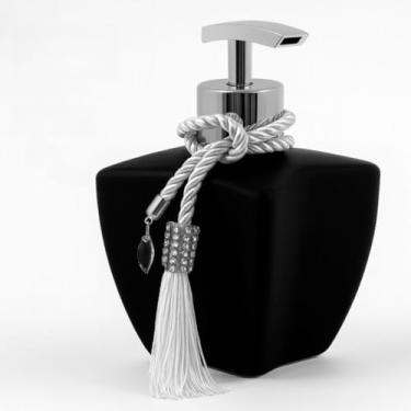 Imagem de Porta Sabonete Líquido Luxo Vidro Preto Fosco 280ml com Válvula Premium – Saboneteira Decorativa para Lavabo e Banheiro(Prata)