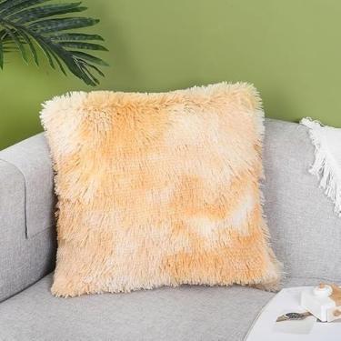 Imagem de Almofada Decorativa Peluda Felpuda 45x45 cm | Almofada Antialérgica com Enchimento de Fibra Siliconada, Macia e Confortável para Sofá Quarto Escritório (bege mesclado)