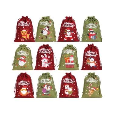 Imagem de 12 Sacos De Presente De Natal Com Cordão Em Tecido De Linho Para Calen