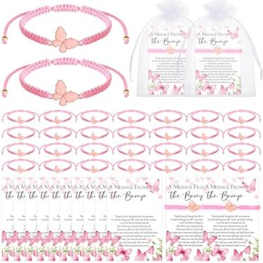 Imagem de Ferreve Pulseiras de borboleta para chá de bebê, lembrancinhas de festa para convidadas, pulseiras de borboleta ajustáveis para meninas, uma mensagem da colisão, cartão de retorno para chá de bebê,