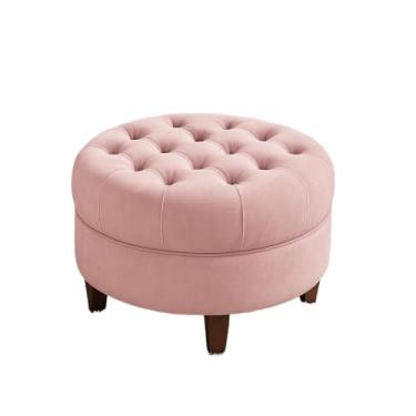 Imagem de Puff Redondo Capitonê Decorativo Moderno em Suede – Puff para Sala de Estar e Quarto, Design Elegante(ROSE)