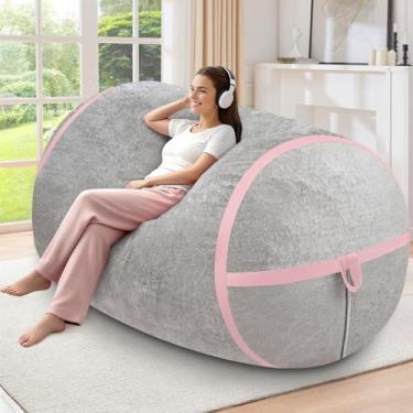 Imagem de HABUTWAY Cadeira BeanBag de 1,8 m, cadeiras gigantes BeanBag com enchimento de espuma de memória, veludo ultramacio com alça portátil e capa removível, sofá BeanBag confortável para sala de estar, sem