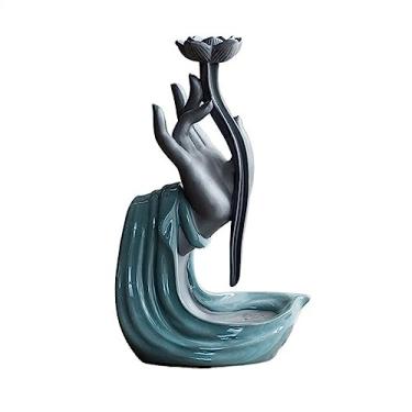 Imagem de porta-vara de incenso Decoração zen de mesa para casa, queimador incenso cerâmica com fluxo reverso, personalizado, portátil, formato lótus, suporte