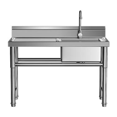 Imagem de Pia de tigela única grande, de aço inoxidável, conjunto de pia de cozinha comercial, pia industrial, com torneira, drenagem, pia externa (100 cm/39 pol),