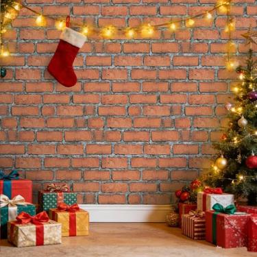 Imagem de TANONE Papel de parede de tijolo vermelho descasque e cole papel de contato espesso 44,5 cm x 300 cm papel de parede autoadesivo removível de tijolo à prova d'água para embrulhar lareira parede Natal