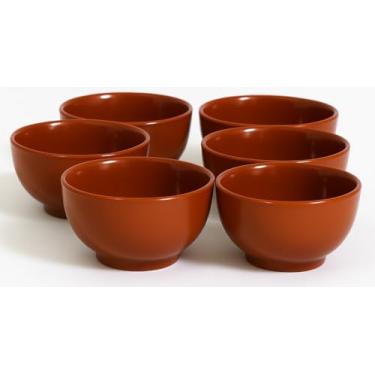 Imagem de Kit 6 Cumbucas Refratárias 500 ml Porcelana Marrom Forno e Mesa | Ideal para Feijoada, Caldos e Açaí