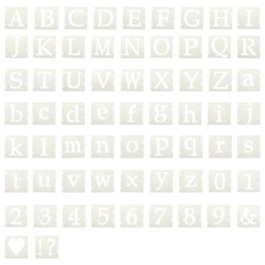 Imagem de PATIKIL Estêncil de número de letra de 5 cm, 65 peças, modelos de estêncil de letras e números reutilizáveis de interloque quadrado para pintura na parede, sinalização de tecido de madeira, estilos de