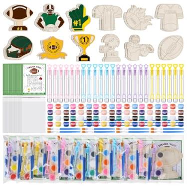 Imagem de Jenaai Conjunto de 24 kits de artesanato de pintura de futebol de madeira, lembrancinhas de festa de futebol, artigos de festa de aniversário, tema esportivo, bolhas, varinhas e tinta, kit de
