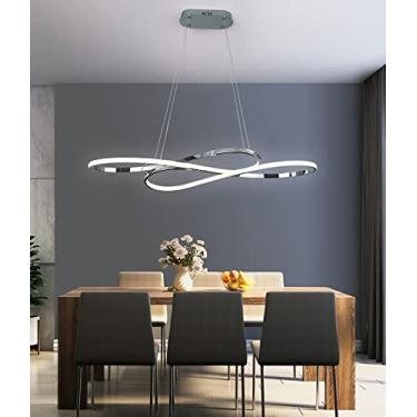 Imagem de Luminária pendente LED moderna para mesa de jantar, estilo lustre cromado, com intensidade regulável e controle remoto. Ideal para sala de estar, restaurante e cozinha.