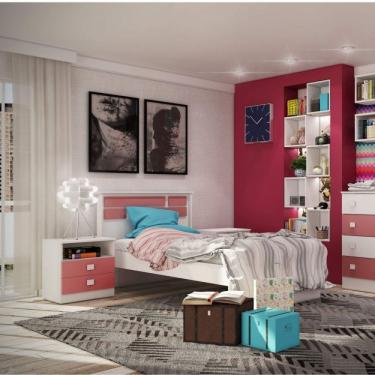 Imagem de Cama de Solteiro 8008 Siena Móveis Branco/rosa
