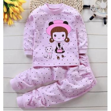 Imagem de Pijama com manga longa top e calças para meninas e meninos, moda casa 