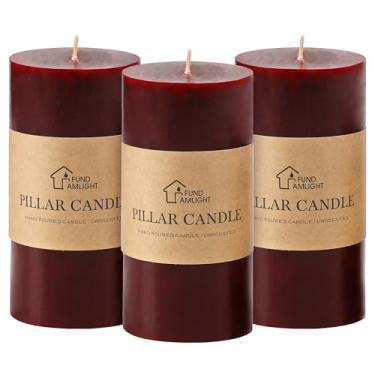 Imagem de Conjunto de 3 velas bordô de 9,5 x 15,2 cm - Velas decorativas sem perfume, velas grandes sem gotejamento e sem fumaça para mesa de casamento, decoração de Natal, vermelho escuro