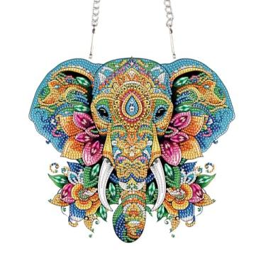 Imagem de LazyFold 1 kit de pingente de arte de diamante para adultos, elefante colorido, faça você mesmo, kits de pingente de pintura de arte de diamante de forma especial, enfeite de pintura de apanhadores de