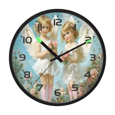 Imagem de SEHANY Lindo relógio de parede anjo silencioso sem tique-taque relógio redondo operado por bateria 30 cm controle de som luz noturna relógios de parede para sala de estar, cozinha, quarto, escritório