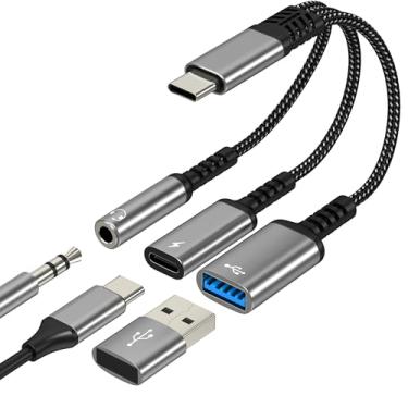 Imagem de Adaptador auxiliar para USB C (3 em 1) conector de fone de ouvido para iPhone 17 16 15DAC áudio 3,5 mm divisor cabo tipo C cabo carregador dongle USB 3.0 OTG carregamento para iPad adaptador de carro
